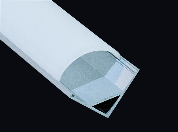 KIT Profilo alluminio 2m Dissip.20W/m,Angolo 45°,Inc.11mm(16x16),Cover Opale Curva, 4Staffe 2Tappi