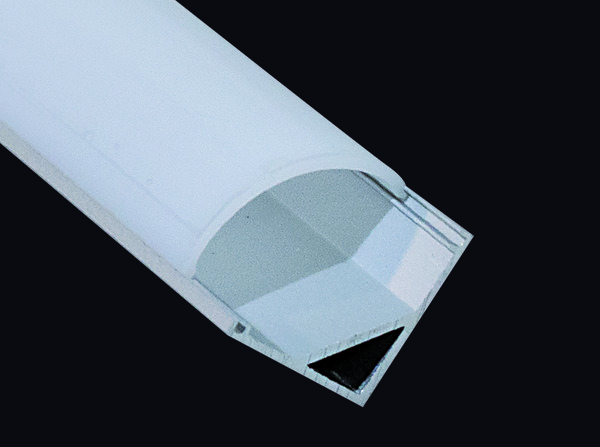 KIT Profilo alluminio 2m Dissip.20W/m,Angolo 45°,Inc.11mm(16x16),Cover Satinata Curva 4Staffe 2Tappi, imballati singolarmente