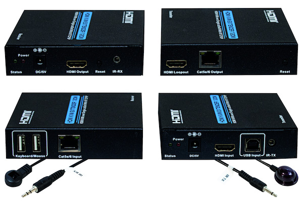 KIT TX+RX HDMI EXTENDER con ripetitore IR + USB SU IP CON CAVO cat 5 - 120MT