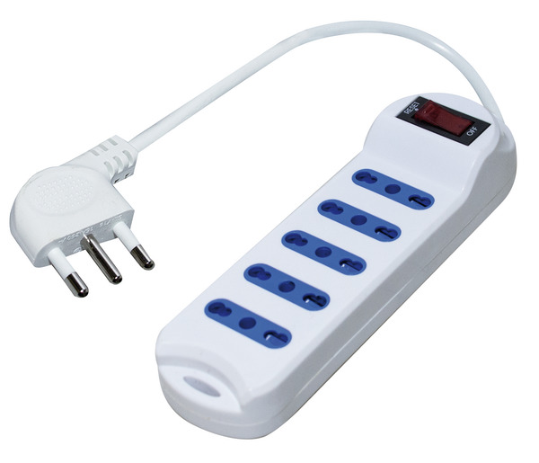 MULTIPRESA 5PR. BIPASSO - 1SP.16A a 90° + INTERRUTTORE con Protezione da Sovraccarico, 3500W MULTIPRESA 5PR. BIPASSO - 1SP.16A a 90° + INTERRUTTORE con Protezione da Sovraccarico, 3500W