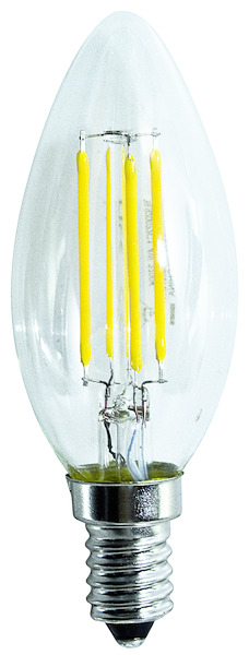 LAMPADA LED CANDELA C35 serie Filament Trasparente,E14, 2,5W,FA320°,2700K,220Vac,LM250,CRI80,35*97mm