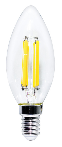 LAMPADA LED CANDELA C35 serie Filament Trasparente, E14, 7W, FA320°, 2700K, 220Vac, LM1055, CRI80, 35*97mm, Classe D