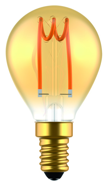 LAMPADA LED G45 serie Soft Filament Ambra, E14, 2,5W, FA320°,2200K,220Vac,LM125,RA 80,45*75mm,Box
