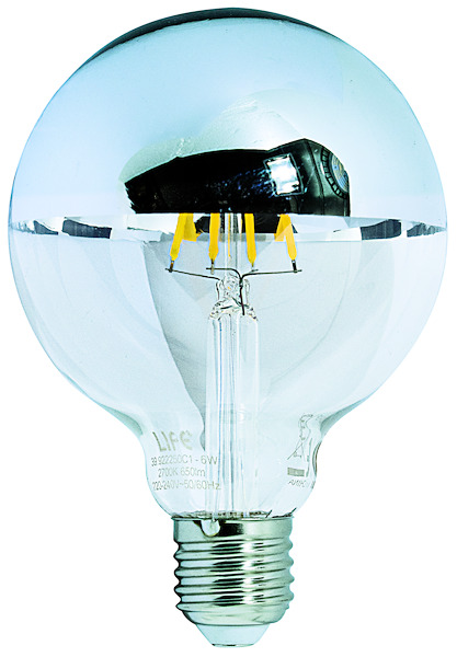 LAMPADA LED G95 serie Filament Top Silver, E27, 6,0W, FA320°,2700K,220Vac,LM650,CRI80,95x143mm,Box