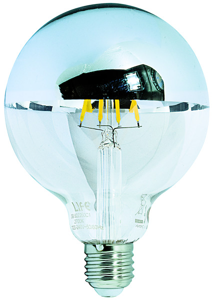 LAMPADA LED G125 serie Filament Top Silver, E27, 6,0W, FA320°,2700K,220Vac,LM650,CRI80, 125x178mm,Box