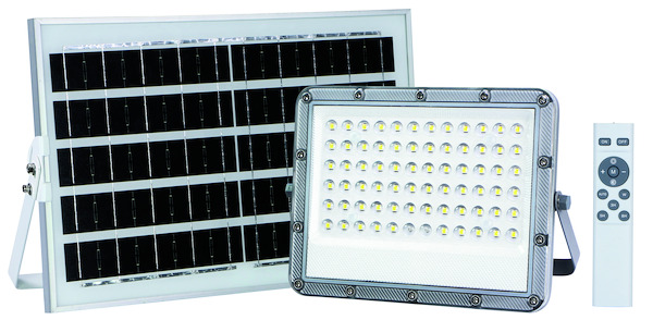 PROIETTORE LED FB2-100, IP65, 90°,4000K, LM1200, CRI70, Dimmerabile,P.Solare 10W, Batt.10Ah, 222x160x22,5mm