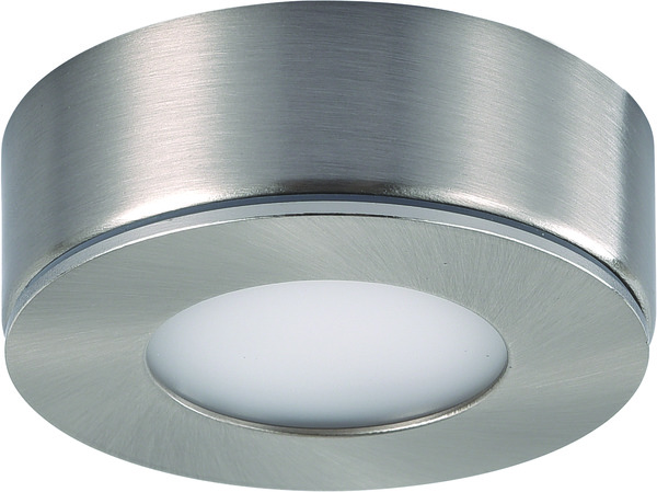 PUNTO LUCE PER MENSOLE,in Alluminio,Incasso e Plafone,3.3W 12V,100°,3000K,220LM,colore Acciaio Satin