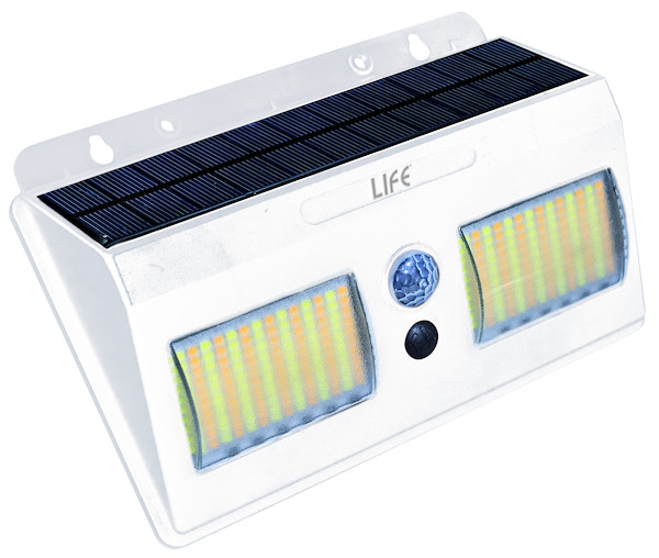 Punto Luce ad energia SOLARE, IP65, con sensore, 400lm, 3000K/4000K, P.Solare 1.2W, Batt. 3.7V 2.4Ah LI-ION, colore bianco