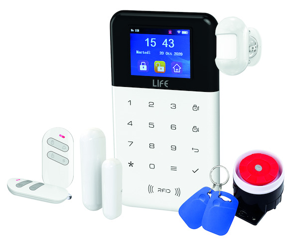 KIT Allarme GSM + Wireless SMARTLIFE , 1 Sen.PIR, 1 Cont.Porta, 2 Radioc.,1 Sirena int 2 TAG RFID