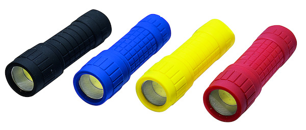 TORCIA IN GOMMA, LED COB, 2W, BATTERIE 3xAAA, KIT BLU, GIALLO, NERO, ROSSO
