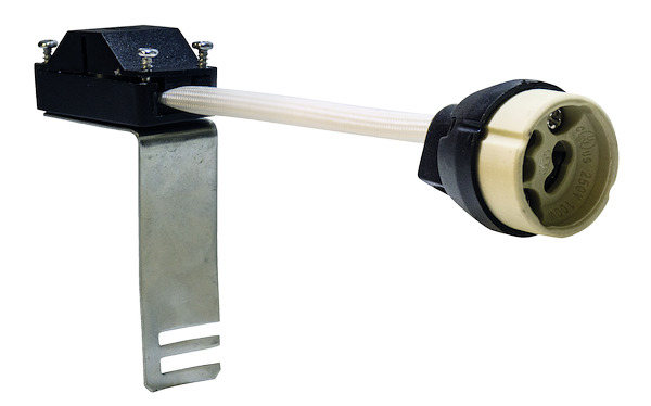 PORTA LAMPADA TIPO GU10 250Vac, cavo 10cm (0,75mmq) con doppio isolamento e staffa