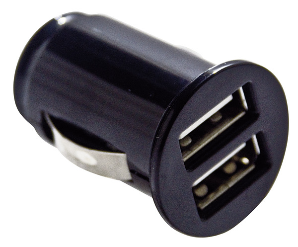 Alimentatore da auto con 2 porte USB 5V 2,1A max (tipo mini), 12-24Vcc, colore NERO, in blister Alimentatore da auto con 2 porte USB 5V 2,1A max (tipo mini), 12-24Vcc, colore NERO, in blister
