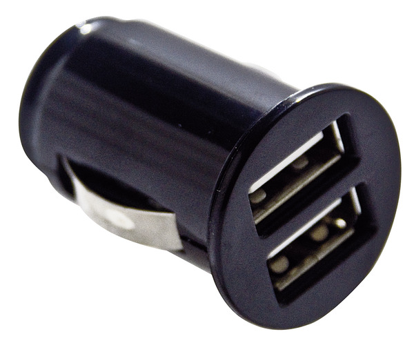 Alimentatore da auto con 2 porte USB 5V 2,1A max (tipo mini), 12-24Vcc, colore NERO, in blister