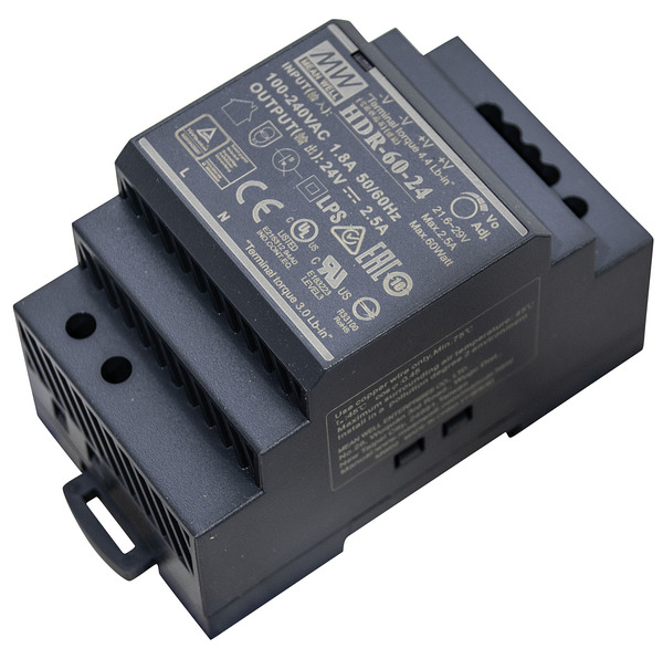 Aliment. Ultra Slim DIN Rail,24Vdc 2,5A 60W IN:85-264V~ DIM:52,5x90x54,5mm HDR-60-24 MEAN WELL Aliment. Ultra Slim DIN Rail,24Vdc 2,5A 60W IN:85-264V~ DIM:52,5x90x54,5mm HDR-60-24 MEAN WELL