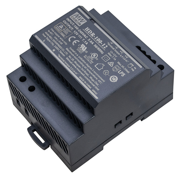 Aliment. Ultra Slim DIN Rail,12Vdc 7,1A 85,2W IN:85-264V~ DIM:70x90x54,5mm HDR-100-12 MEAN WELL Aliment. Ultra Slim DIN Rail,12Vdc 7,1A 85,2W IN:85-264V~ DIM:70x90x54,5mm HDR-100-12 MEAN WELL