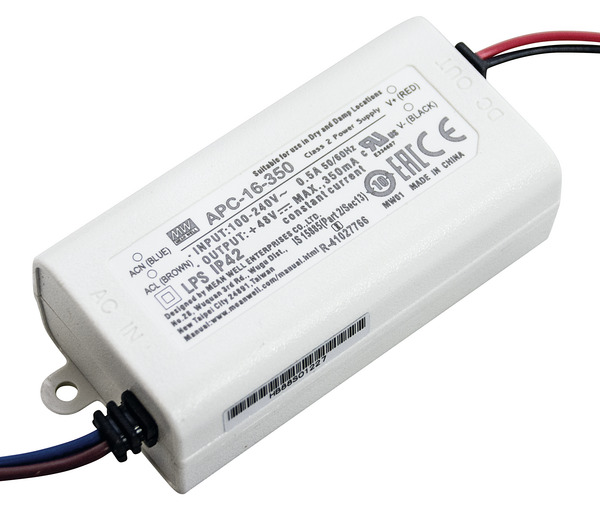 Aliment. corrente costante 350mA, 12-48V, 16,8W, 77x40x29mm APC-16-350 MEAN WELL Aliment. corrente costante 350mA, 12-48V, 16,8W, 77x40x29mm APC-16-350 MEAN WELL