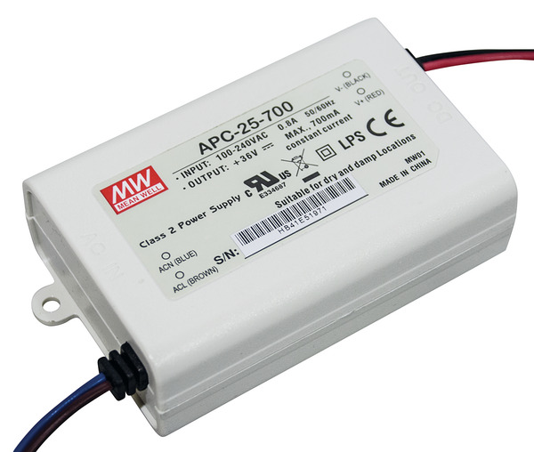 Aliment. corrente costante 700mA, 11-36V, 25.2W, 84x57x29.5mm APC-25-700 MEAN WELL Aliment. corrente costante 700mA, 11-36V, 25.2W, 84x57x29.5mm APC-25-700 MEAN WELL