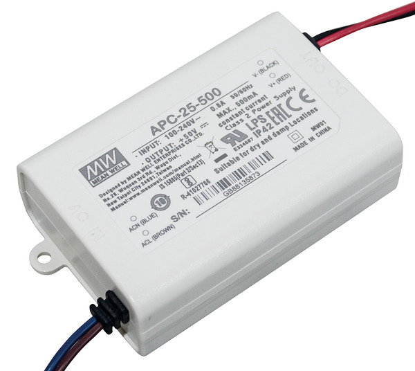 Aliment. corrente costante 500mA, 15-50V, 25.2W, 84x57x29.5mm APC-25-500 MEAN WELL Aliment. corrente costante 500mA, 15-50V, 25.2W, 84x57x29.5mm APC-25-500 MEAN WELL