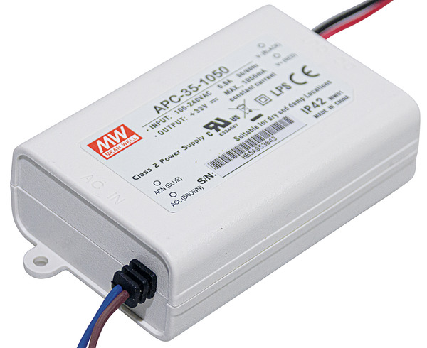 Alimentatore corrente costante 1050mA, 11-33V, 34.7W, 84*57*29.5mm APC-35-1050 MEAN WELL Alimentatore corrente costante 1050mA, 11-33V, 34.7W, 84*57*29.5mm APC-35-1050 MEAN WELL