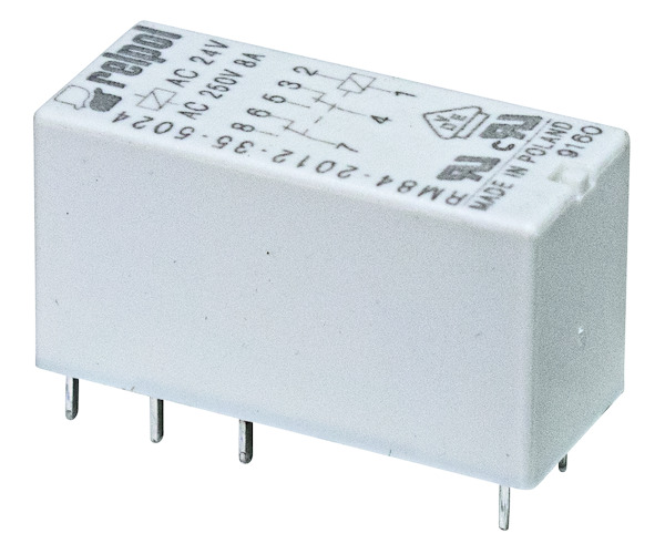 Relè - 2 poli 8A - pin 5mm - 24Vac - AgNi 2CO (DPDT) (Doppio polo, doppio contatto) IP67 H15,7mm