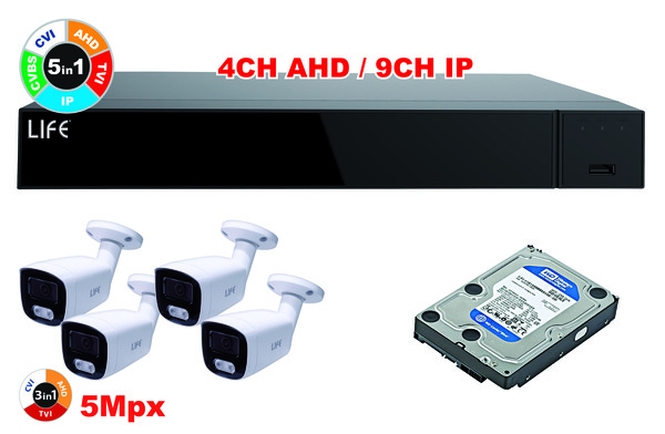 KIT XVR 4CH + HDD1TB + 4 Telecamere 5Mpx 1/3" CMOS (75.AHD7004V2+82.HDD1000S+75.AS80237U3Wx4)