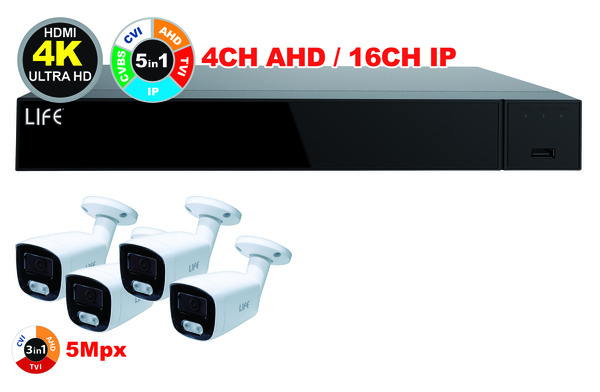 KIT XVR 4CH + 4Telecamere 5Mpx 1/2.5" CMOS (75.AHD7104V2+75.AS80237U3Wx4)
