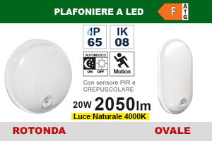 PLAFONIERA A LED ROTONDA E OVALE IP65 CON SENSORE PIR