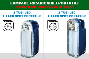 LAMPADA RICARICABILE 2 TUBI LED + 1 LED SPOT PORTATILE