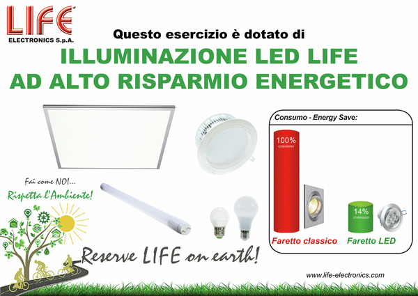 Vetrofania A3 adesiva per Lampade LED LIFE