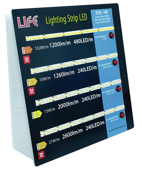 ESPOSITORE DIMOSTRATIVO LIFE in PLEXIGLASS per STRISCE LED 24Vdc 16.LS262202C / 16.LS632402C / 16.LS262402C / 16.LS704802C