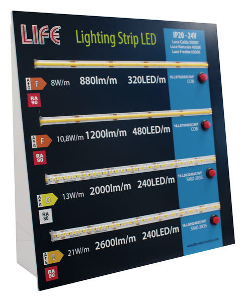 ESPOSITORE DIMOSTRATIVO LIFE in PLEXIGLASS per STRISCE LED 24Vdc 16.LS262202N / 16.LS632402N / 16.LS262402N / 16.LS704802N