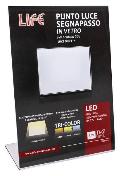 ESPOSITORE LIFE DA BANCO PER PUNTO LUCE IN VETRO DA INCASSO SU SCATOLA 503 39.9PL5004WCFN ESPOSITORE LIFE DA BANCO PER PUNTO LUCE IN VETRO DA INCASSO SU SCATOLA 503 39.9PL5004WCFN