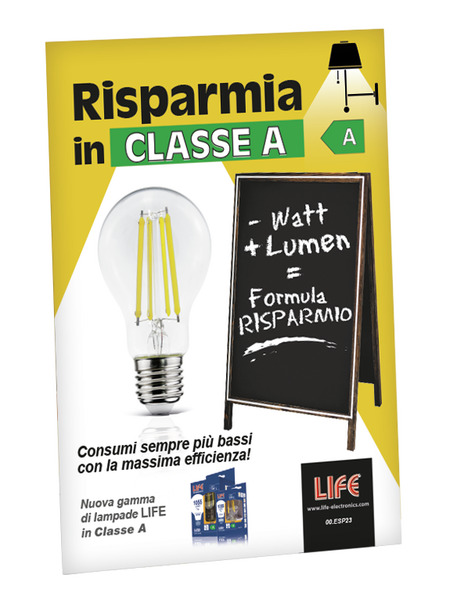 ESPOSITORE LIFE DA BANCO IN CARTONE LAMPADE LED CLASSE A ESPOSITORE LIFE DA BANCO IN CARTONE LAMPADE LED CLASSE A