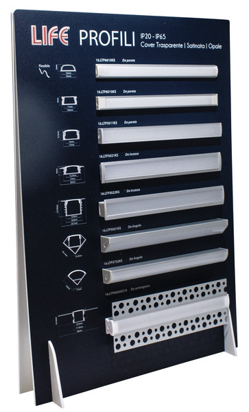 Espositore Profili Alluminio per Strip LED LIFE, da banco A3 297x420cm con doppio pannello Espositore Profili Alluminio per Strip LED LIFE, da banco A3 297x420cm con doppio pannello
