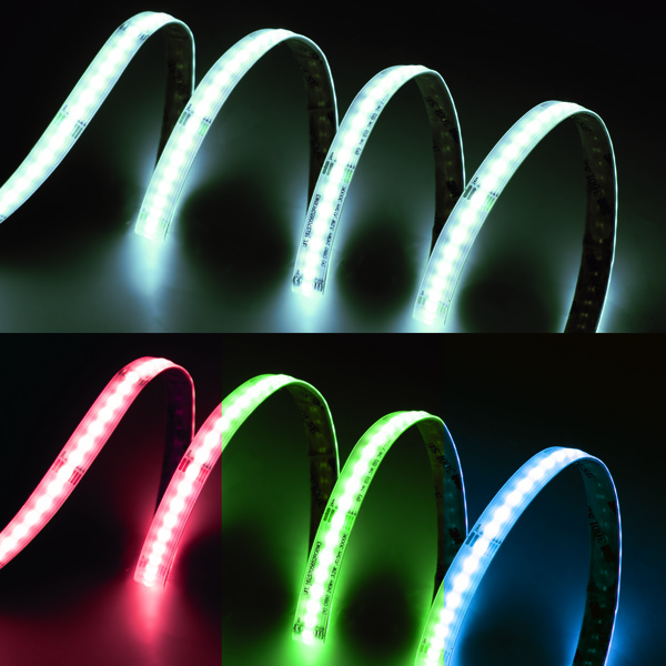 Striscia RGB+Bianco Freddo , LED COB 560chips, IP20, 24V,  R+G+B+W=15W/m , 6000K 520lm/m R:6W G:6W B:6W W:6,4W/m, PREZZO per 5m  - PCB 12mm