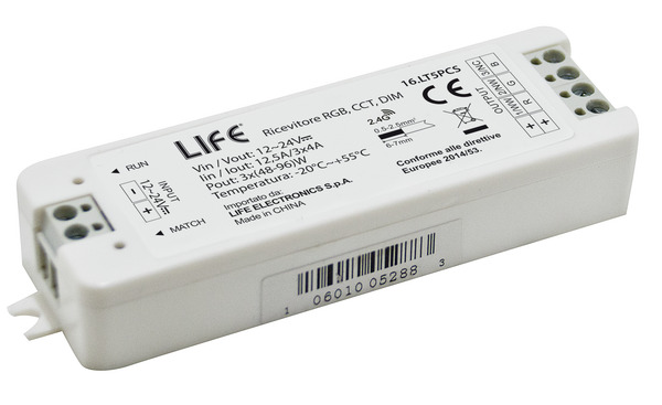 Ricevitore RGB Dimmer 12V(144W)/24V(288W) 4A*3CH RF2,4GHz LIFE512