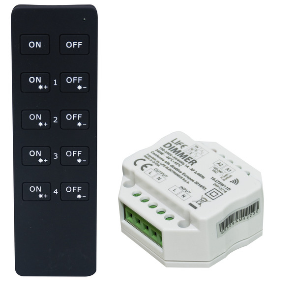 KIT Dimmer Triac 220V~, Radiocomando 4 zone RF2,4Ghz+ricevitore 1CH*240W,pulsante LIFE512 KIT Dimmer Triac 220V~, Radiocomando 4 zone RF2,4Ghz+ricevitore 1CH*240W,pulsante LIFE512