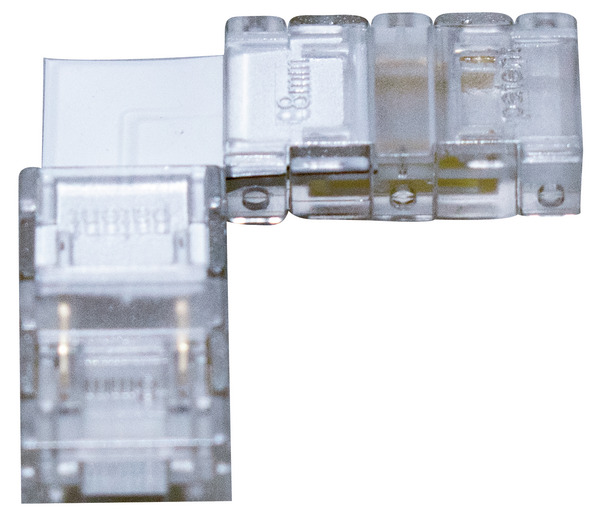 Giunto corto ad L ad innesto rapido, per strisce LED COB & SMD PCB 8mm con piazzole di saldatura larghe Giunto corto ad L ad innesto rapido, per strisce LED COB & SMD PCB 8mm con piazzole di saldatura larghe