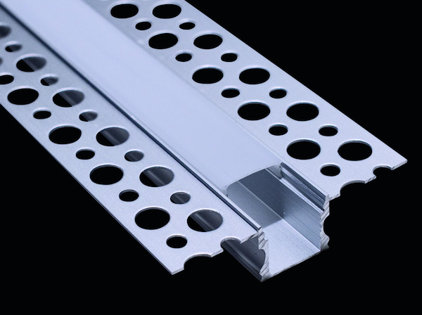 KIT Profilo alluminio da cartongesso/muratura 2m Dissip.24W/m, a Filo Parete, Incavo 12,6mm Cover Satinata, imballati singolarmente