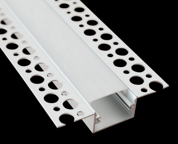 KIT Profilo alluminio da cartongesso 2m Dissip.40W/m, a Filo Parete, Incavo 21,6mm Cover Satinata, imballati singolarmente