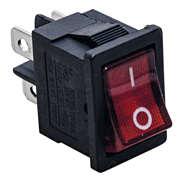 Interruttore 0-1 tasto luminoso Rosso 6A 250V~ CON FASTON 4,8mm T-max 85°C Interruttore 0-1 tasto luminoso Rosso 6A 250V~ CON FASTON 4,8mm T-max 85°C