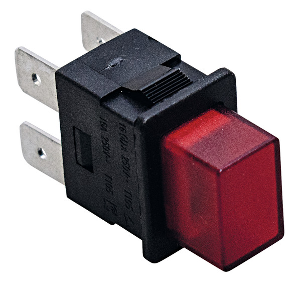 INTERRUTTORE A PULSANTE LUMINOSO ROSSO 250Vac 16A CON FASTON 4,8mm T-Max 85°C INTERRUTTORE A PULSANTE LUMINOSO ROSSO 250Vac 16A CON FASTON 4,8mm T-Max 85°C