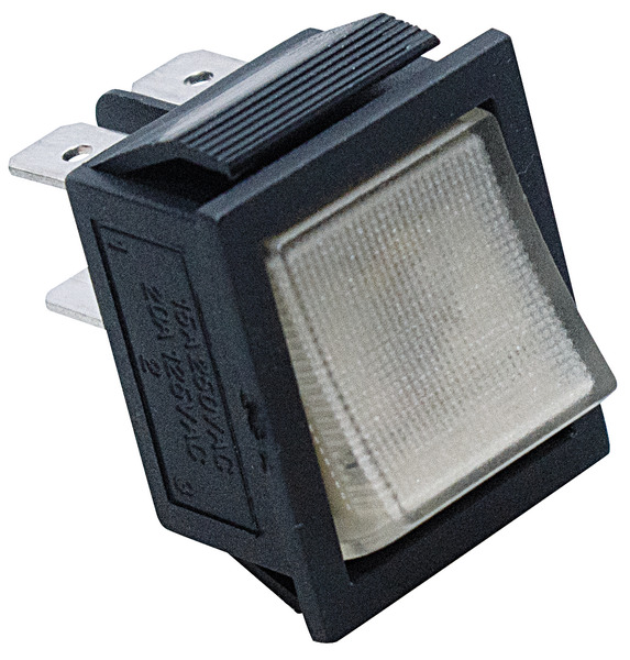 INTERRUTTORE ON-OFF 15A 250Vac LUM. BIANCO MISURE 32x25 mm INTERRUTTORE ON-OFF 15A 250Vac LUM. BIANCO MISURE 32x25 mm