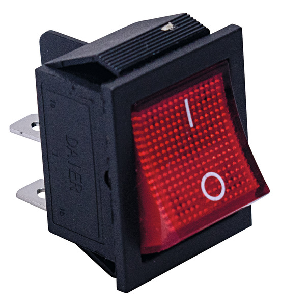 Interruttore rosso doppio 0-1 16A 250V a bilanciere, foro 21,5x28,5mm