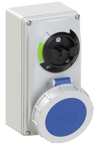 PRESA CEE INDUSTRIALE IP66/IP67, 61232-6, CON INTERRUTTORE, INTERBLOCCATA, 32A 230V, 3 POLI, COLORE BLU, MONTAGGIO A PARETE