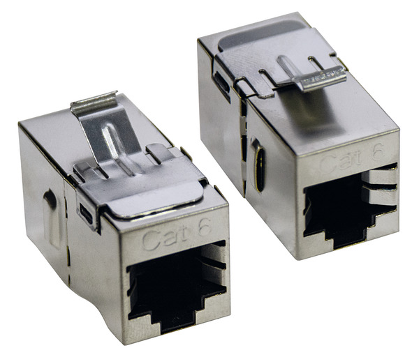 ADATTATORE KEYSTONE MODULARE RJ45 PR-PR 8P/8C CAT6 SCHERMATO, DA PANNELLO, METALLICO ADATTATORE KEYSTONE MODULARE RJ45 PR-PR 8P/8C CAT6 SCHERMATO, DA PANNELLO, METALLICO