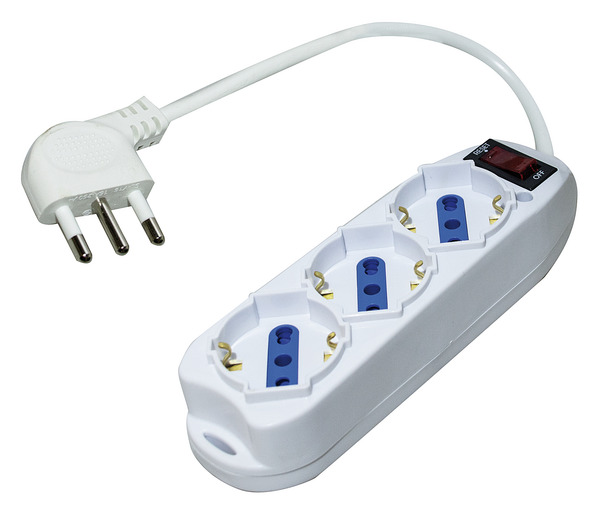 MULTIPRESA 3PR. SCHUKO/BIPASSO - SP.16A 90° + INTER. con Protezione da Sovraccarico, 3500W