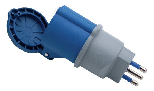Adattatore CEE Industriale da Spina Rete 16A+T (S17)  a Presa CEE IP20, 3 Poli,  16A 250V~ 50/60Hz 1500W MAX, Colore Blu