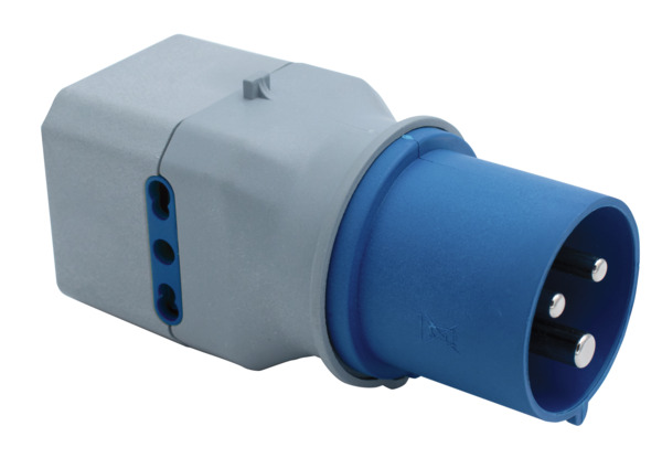 Adattatore CEE Industriale da Spina CEE 3 Poli a Multipresa bipasso con Schuko IP20, 16A 250V~ 50/60Hz 1500W MAX, Colore Blu