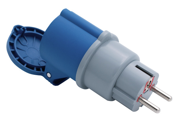 Adattatore CEE Industriale da Spina Schuko a Presa CEE IP20, 3 Poli, 16A 250V~ 50/60Hz 1500W MAX, Colore Blu